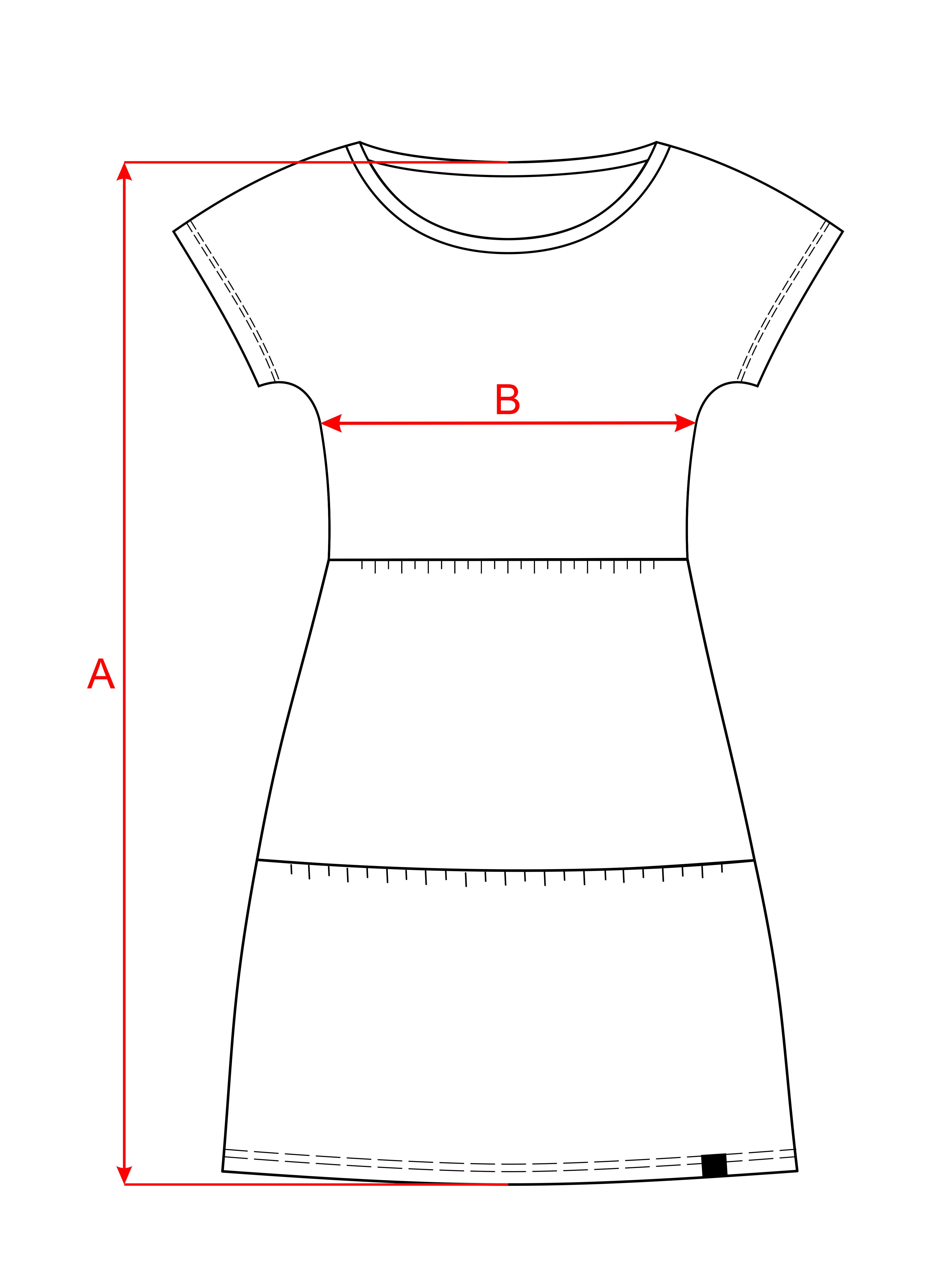 Dámské šaty volného střihu nákres rozměrů